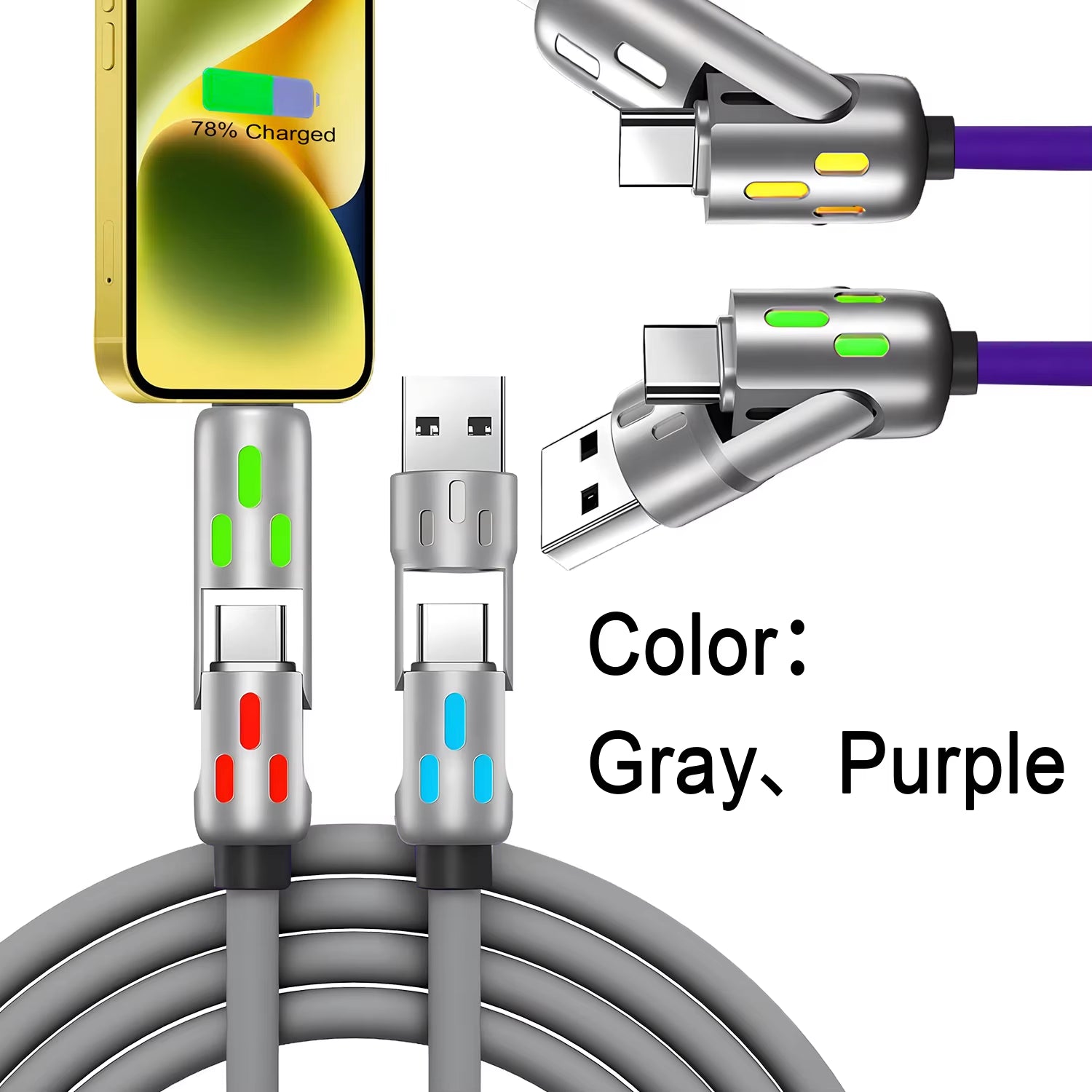 PD 240W 4-In-1 Multi Port Fast Charging Cable 3A USB/C to Type C/Phone Fast Sync Charger Adapter Compatible with Laptop/Tablet